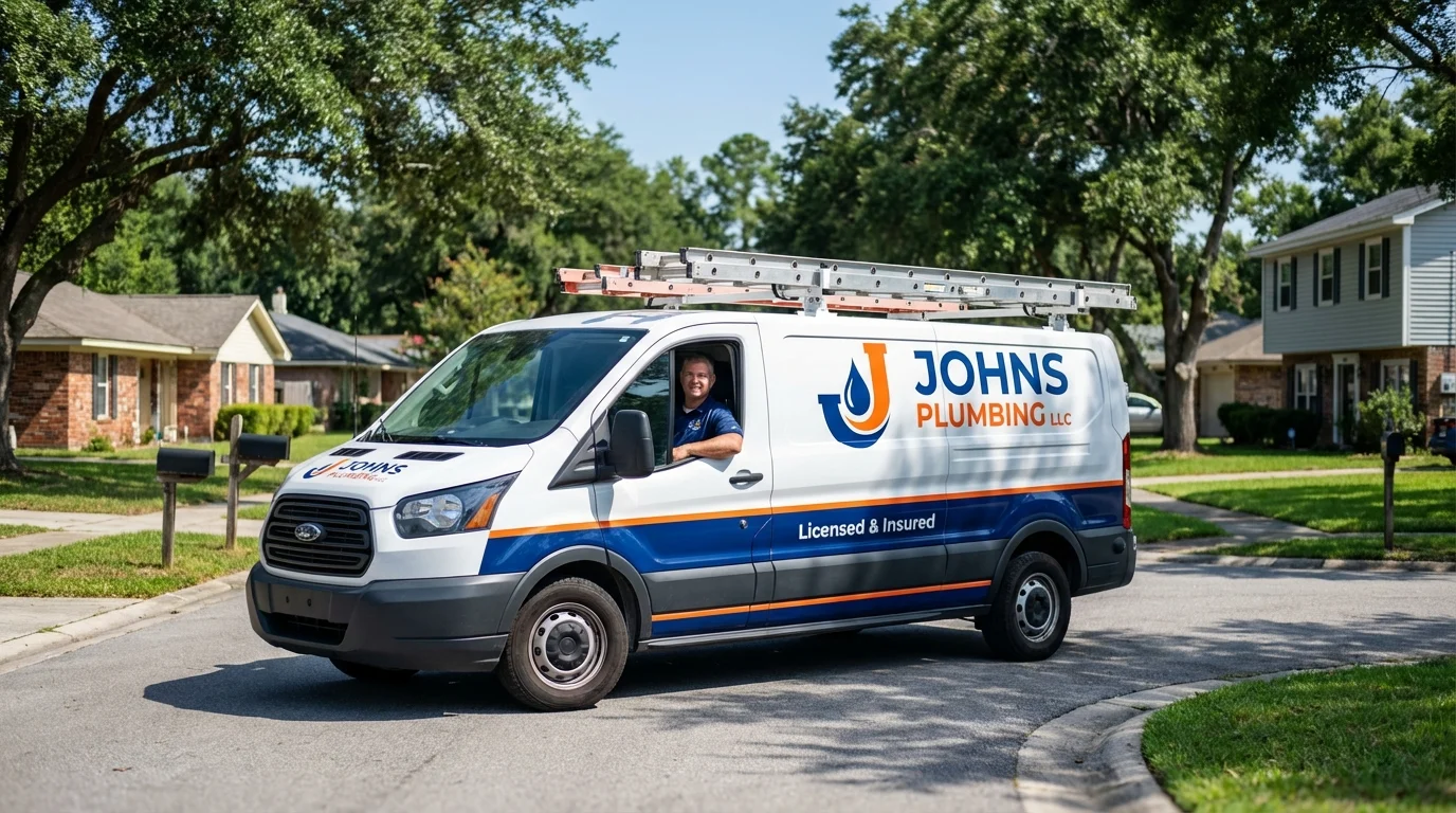 Johns Plumbing LLC service van in Riverdale, CA