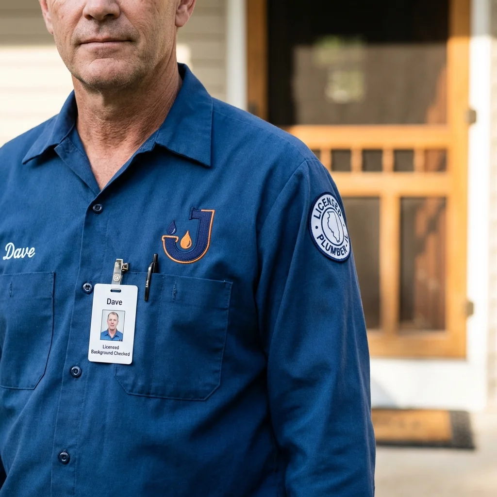 Licensed plumber showing ID badge in Riverdale, CA